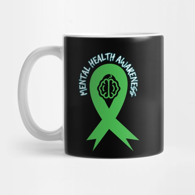 Mental Health Awareness Green Ribbon Brain Question Mark Mug by Owl Canvas